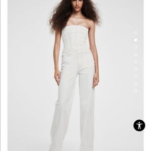 ZARA Denim Corset Jumpsuit in White-Size Medium; Worn once for a picture *NEW*